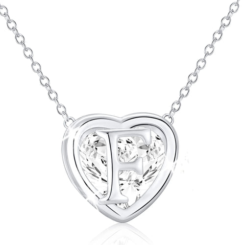18K White Gold Plated Love Heart Initial Necklaces for Women Girls CZ S925 Sterling Silver Letter F Pendant Chain Birthday Christmas Jewelry Gifts Teen Mom Adults Stocking Stuffers for Kids Age