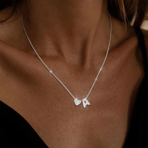 18K White Gold Plated Love Heart Initial Necklaces for Women Girls CZ S925 Sterling Silver Letter a Pendant Chain Birthday Christmas Jewelry Gifts Teen Mom Stocking Stuffers Kids Age Ideas