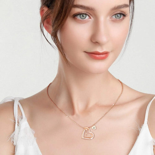 18K Rose Gold Plated Love Heart Initial Cross Necklaces for Women Girls CZ Letter M Pendant Chain Birthday Christmas Jewelry Gifts Teen Tween Preteen Mom Adults Stocking Stuffers for Kids Age