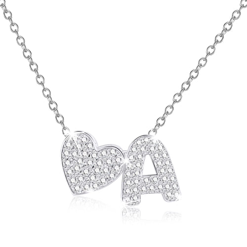 18K White Gold Plated Love Heart Initial Necklaces for Women Girls CZ S925 Sterling Silver Letter a Pendant Chain Birthday Christmas Jewelry Gifts Teen Mom Stocking Stuffers Kids Age Ideas